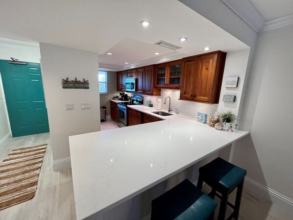 Fridge, microwave, oven, dishwasher