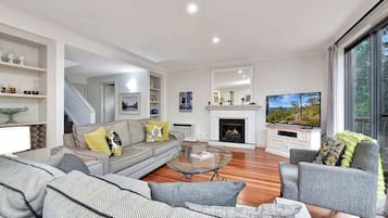 TV, fireplace