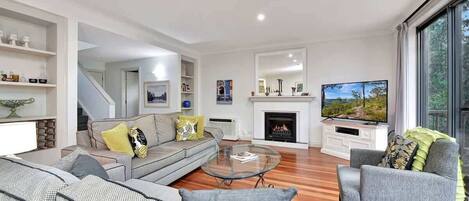 TV, fireplace