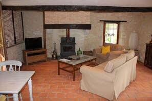 Téléviseur, lecteur de DVD, table de ping-pong, livres