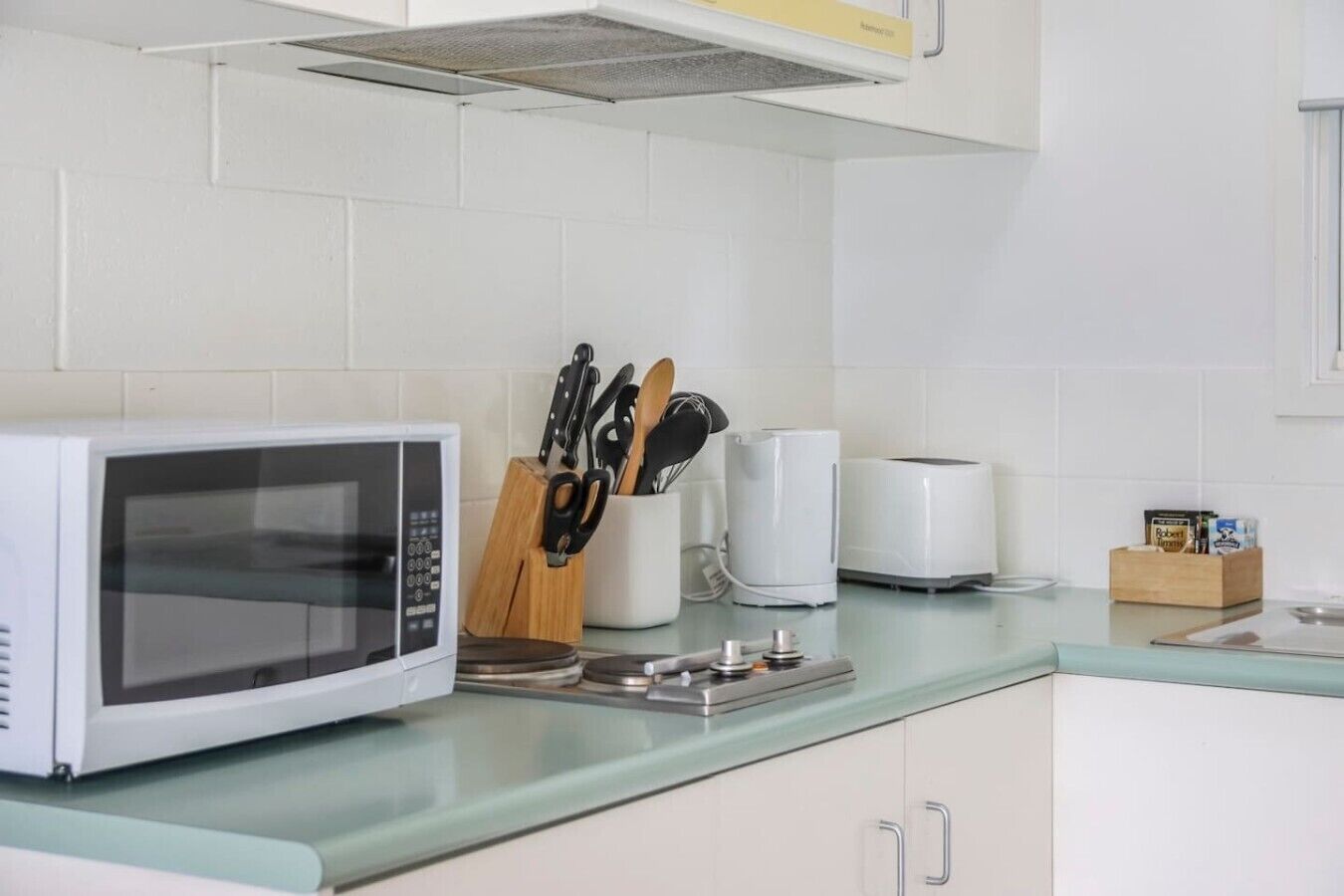 Fridge, microwave, stovetop, toaster