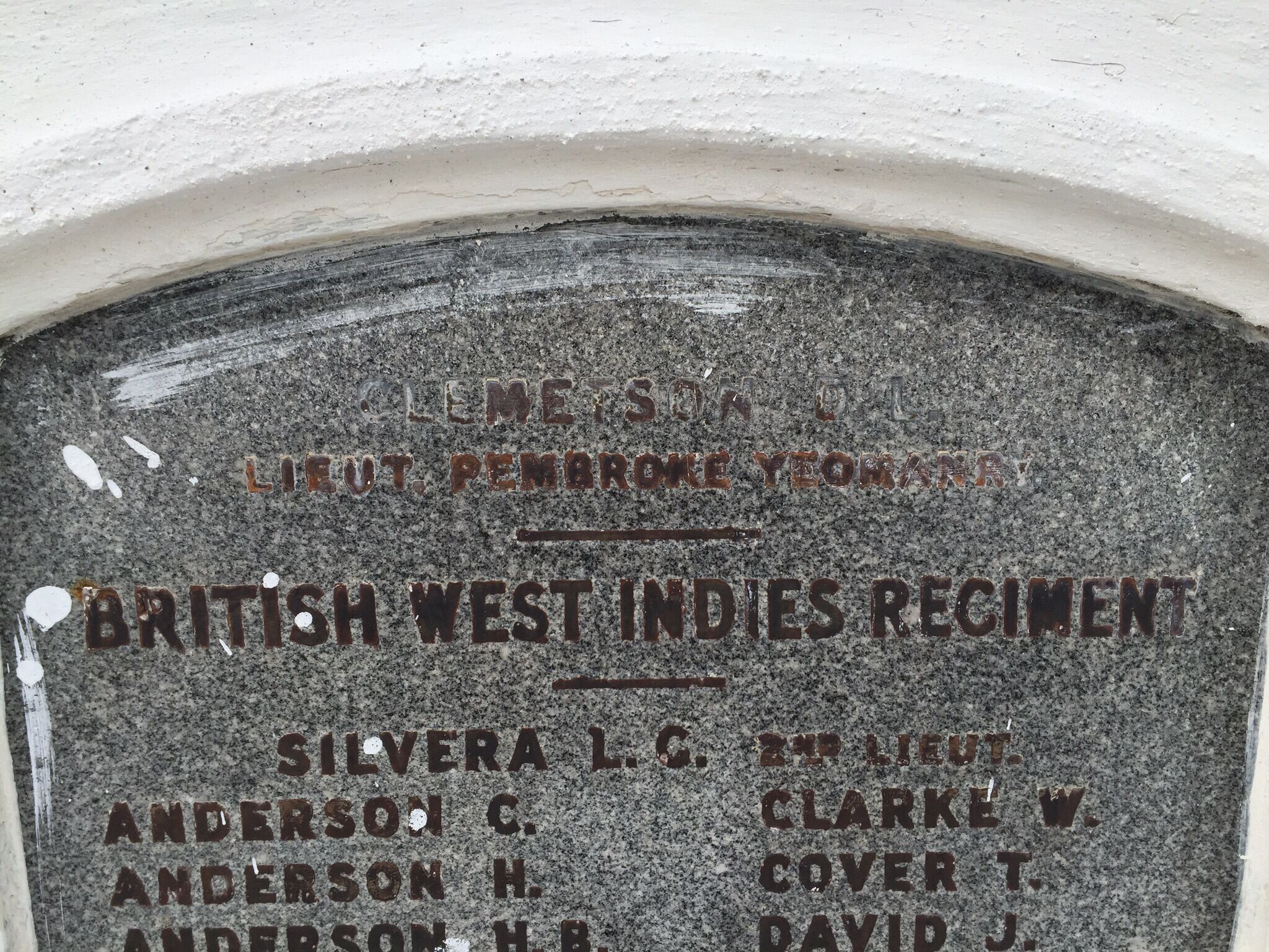 A memorial plaque with names of British West Indies Regiment soldiers.