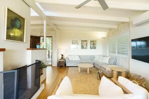 Smart TV, chimenea y estéreo 