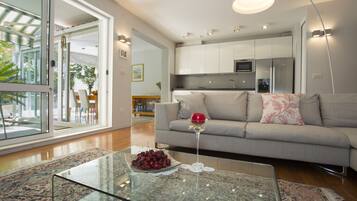 Flat-screen TV, books