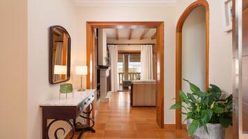 Televisie, een open haard en een dvd-speler