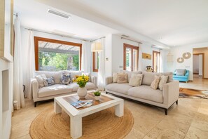 Télévision, cheminée, table de tennis de table