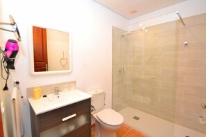 Douche, sèche-cheveux, serviettes fournies, papier toilette