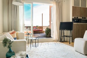 TV, books, music library, stereo