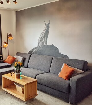 TV, stereo - Our FeWo Luchsbutze - right on the forest, with balcony, garage u. WIFI (St. Andreasberg)