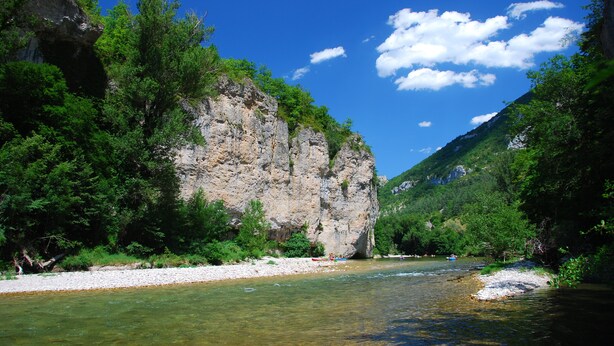 A river flowing through a rocky gorge with dense greenery on the banks. - Village center, Village house for 4 people (Florac)