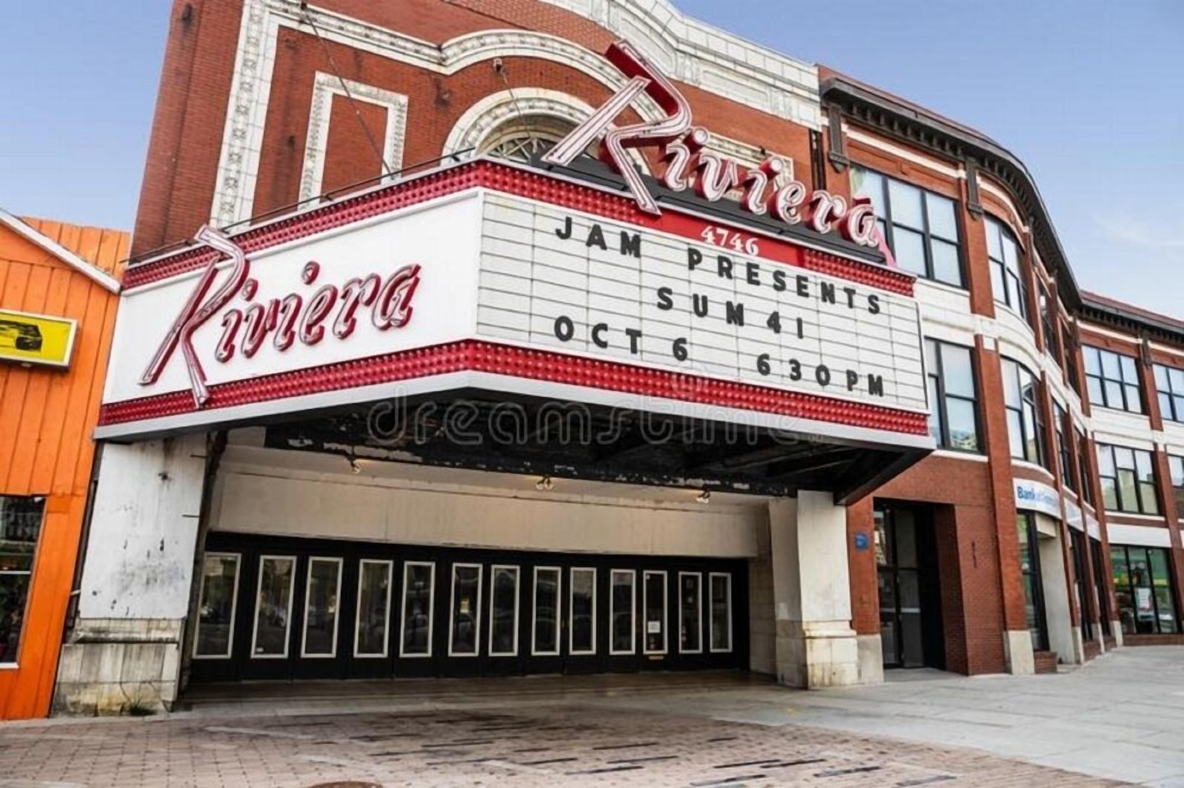 A theater marquee with the name "Rivera" and a date "Oct 6 6:30 PM".