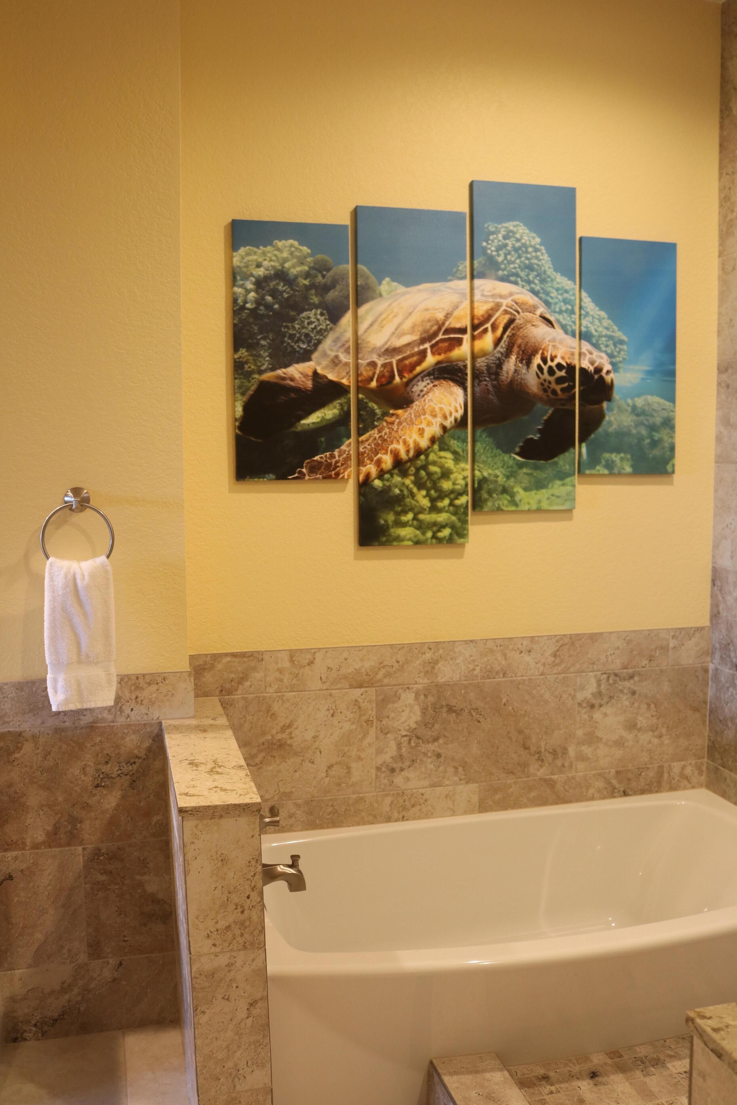 Bathtub, hair dryer, towels, soap