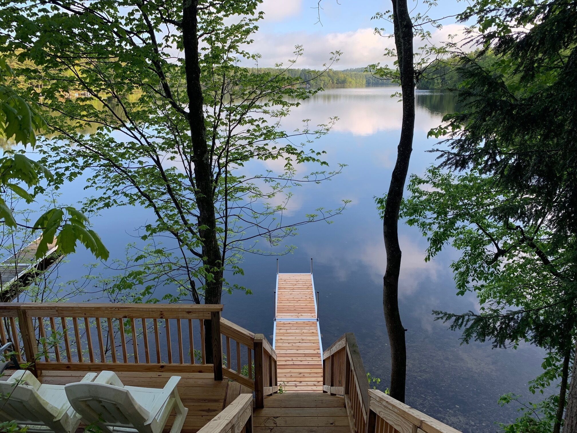 view from top of steps to lake