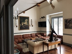 TV, fireplace, foosball, books - Greystone Manor - An isolated 30 Acres in Stowe,  with Hot Tub!!! (Stowe)