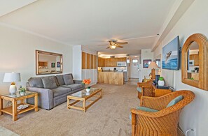 Flat-screen TV, DVD player, table tennis, books