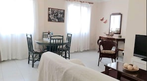 TV, DVD player, books, video library