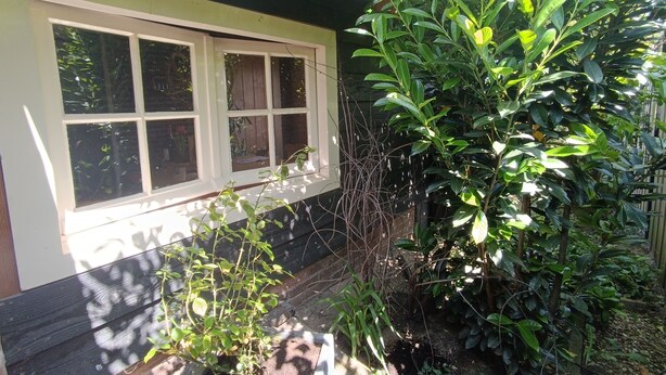 A house with a large window and a garden with various plants. - Romantic Cottage; hier kom je tot rust! (Ulft)