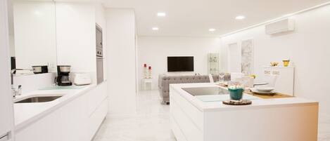 Fridge, microwave, oven, dishwasher