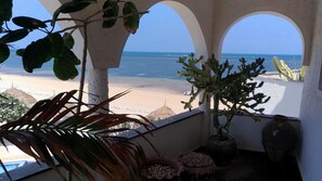 On the beach, sun-loungers, beach towels