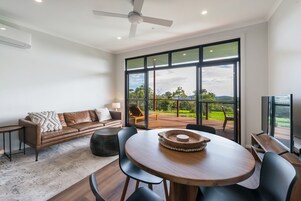 40-inch flat-screen TV with digital channels, TV, DVD player