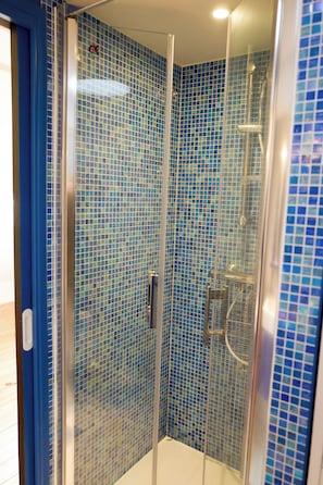 Shower, hair dryer, toilet paper