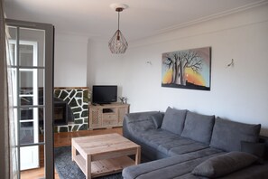 TV, fireplace