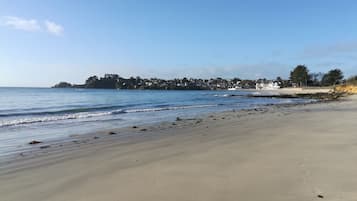On the beach, sun loungers