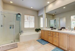 Bathtub, hair dryer, towels