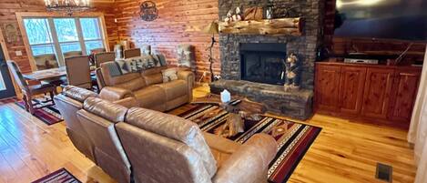 Smart TV, fireplace, video games, DVD player