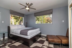 Bedroom 2 with double mountain views.  Comfortable Queen Size Bed. - Furnished Bravo TV Home · Pool, Spa & City Views (Glendale)