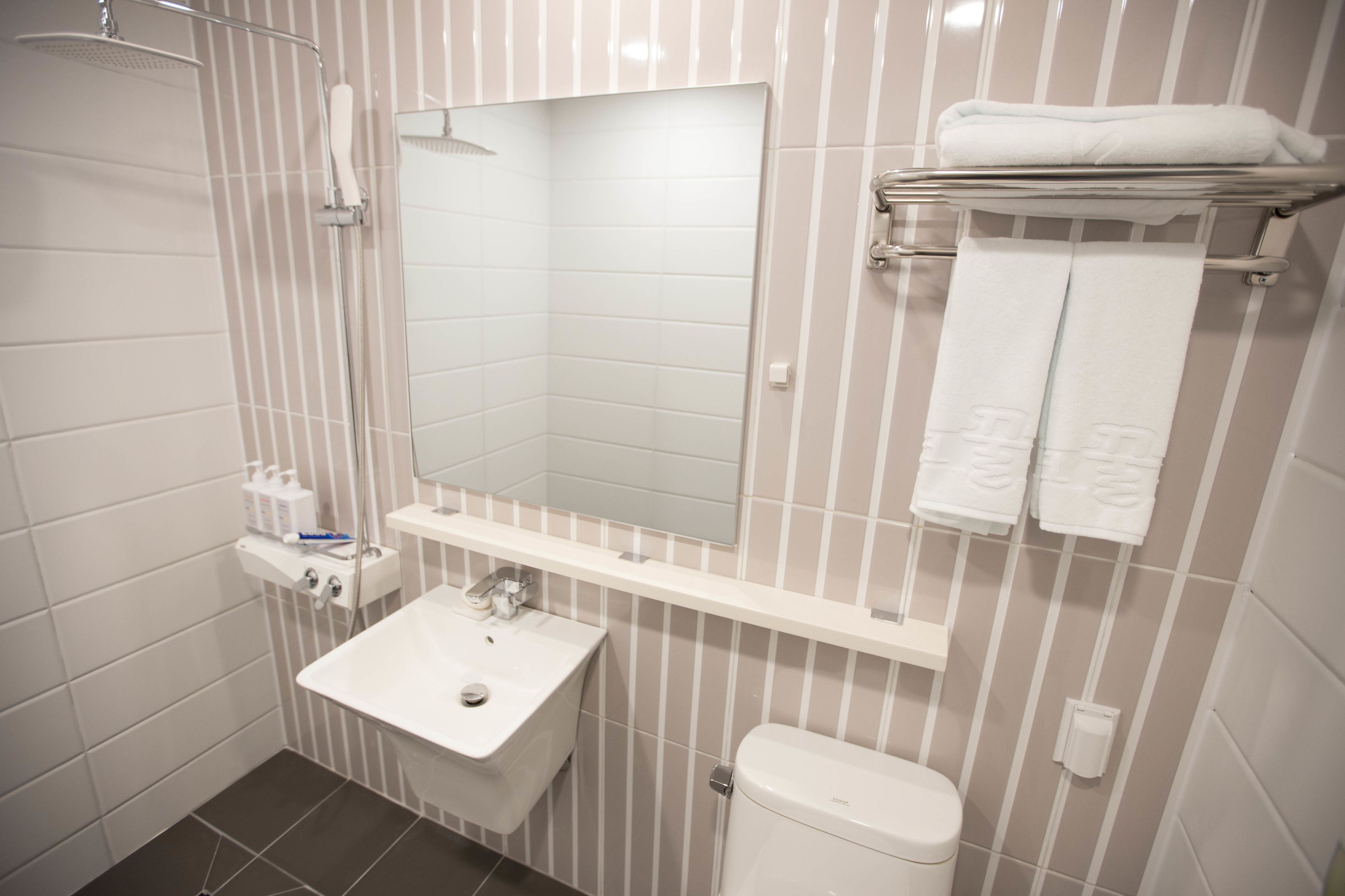 business double room | bathroom | shower, free toiletries, hair dryer, bathrobes