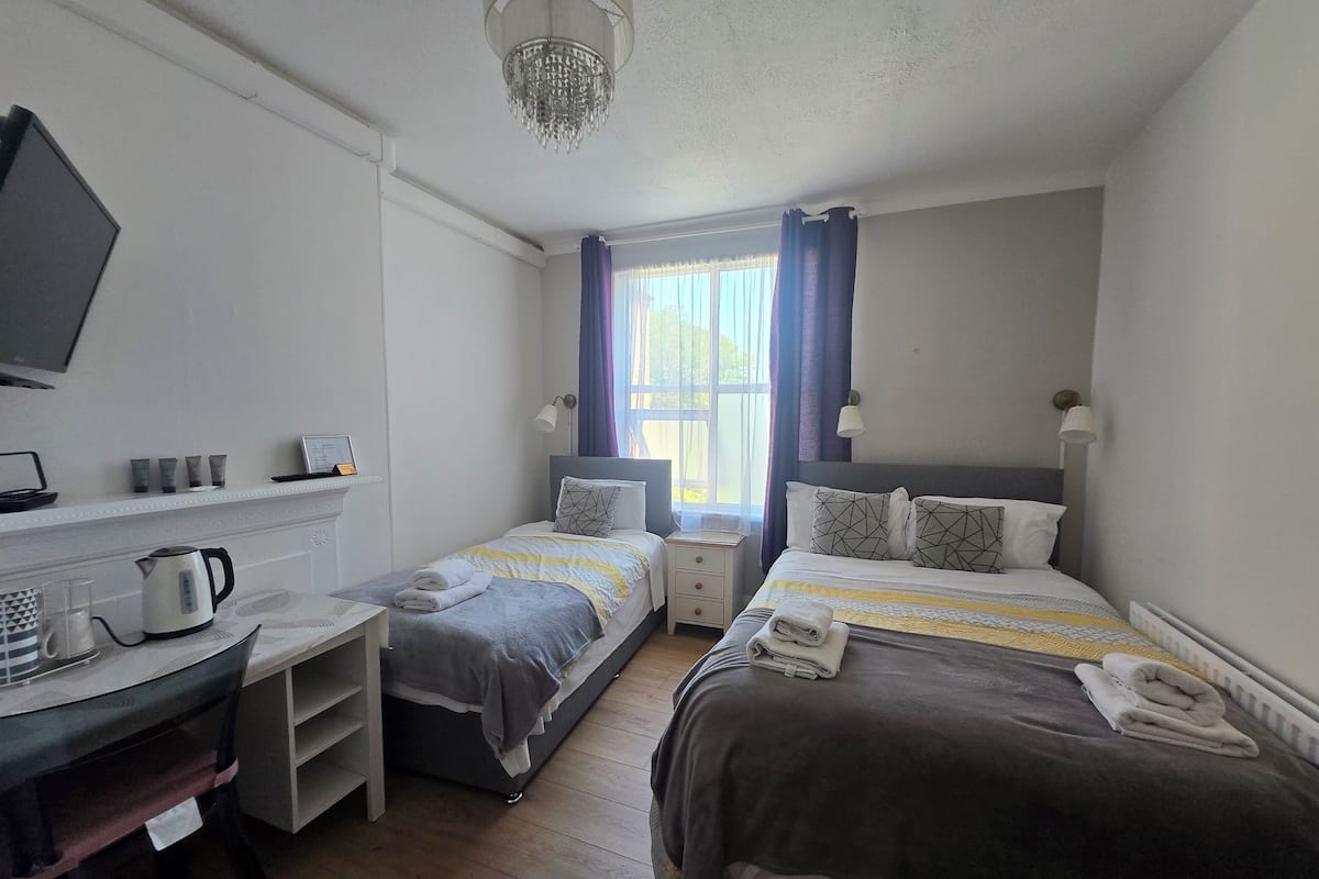 Habitación triple básica, varias camas | Decoración personalizada, muebles diferentes y escritorio