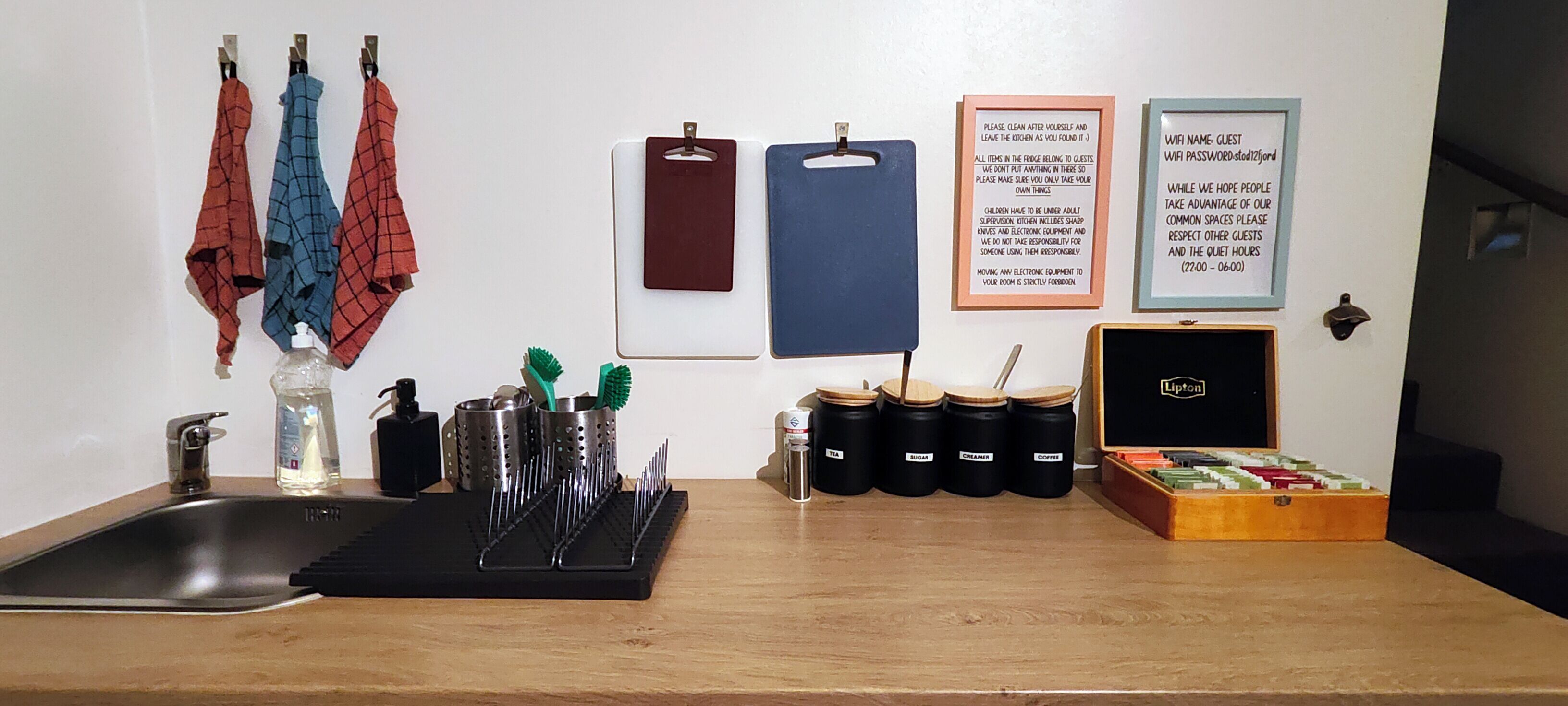 Shared fridge, microwave, electric kettle