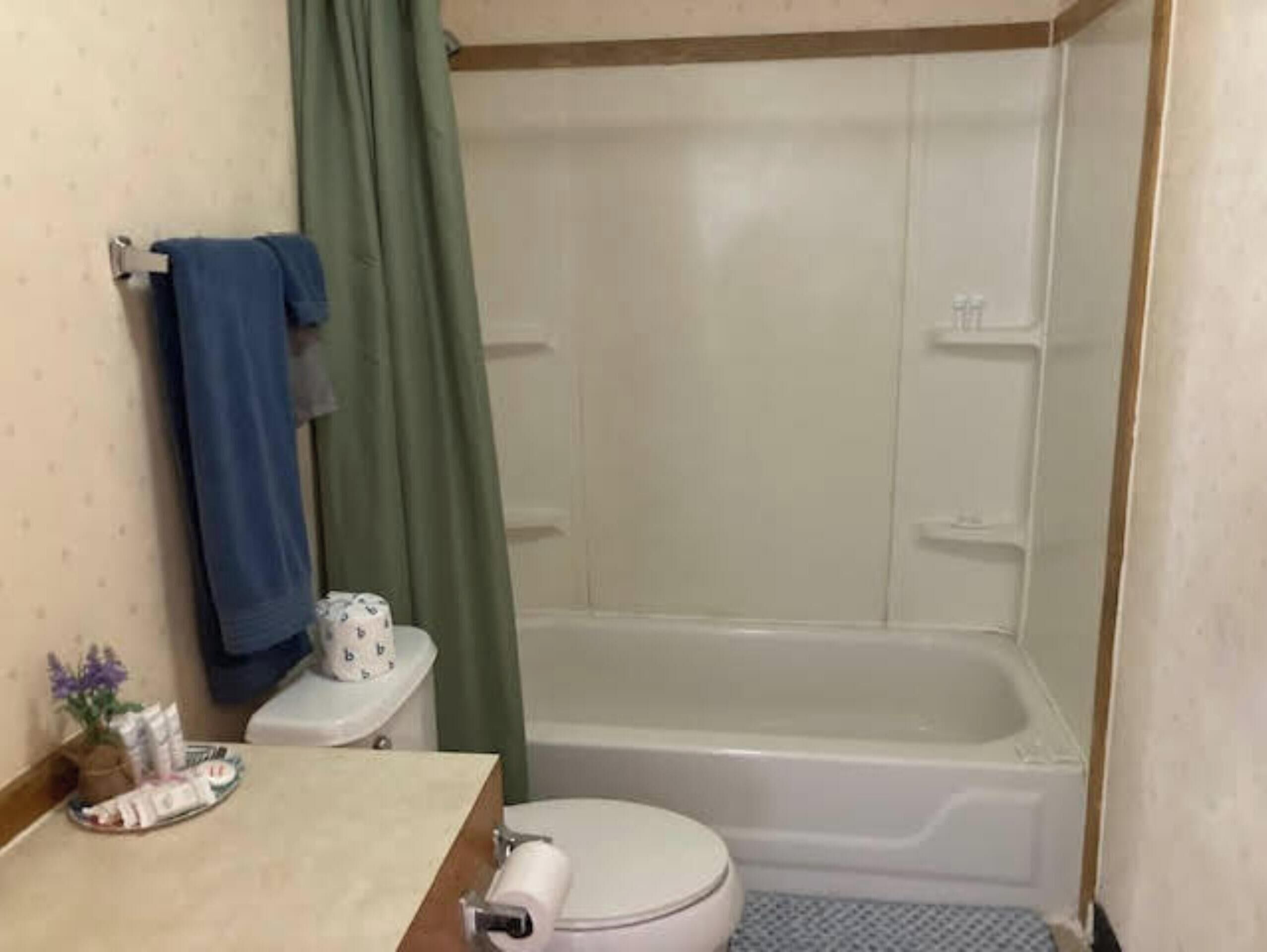 Habitación, 2 camas matrimoniales, para no fumadores | Baño | Amenidades de baño gratuitas y toallas 
