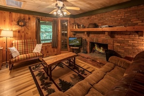 House | Living area | TV, fireplace - Hidden Creek Cabin Apartment (Zionville)
