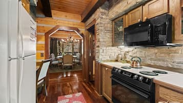 Luxury Cabin, 1 King Bed, Jetted Tub, Hill View (The Elk Lodge) | Private kitchen | Fridge, microwave, oven, stovetop