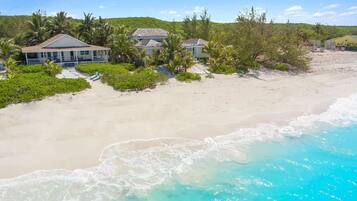 On the beach, sun-loungers, beach towels
