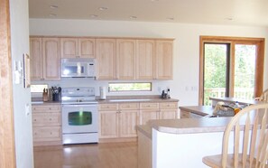 Full-sized fridge, microwave, oven, stovetop