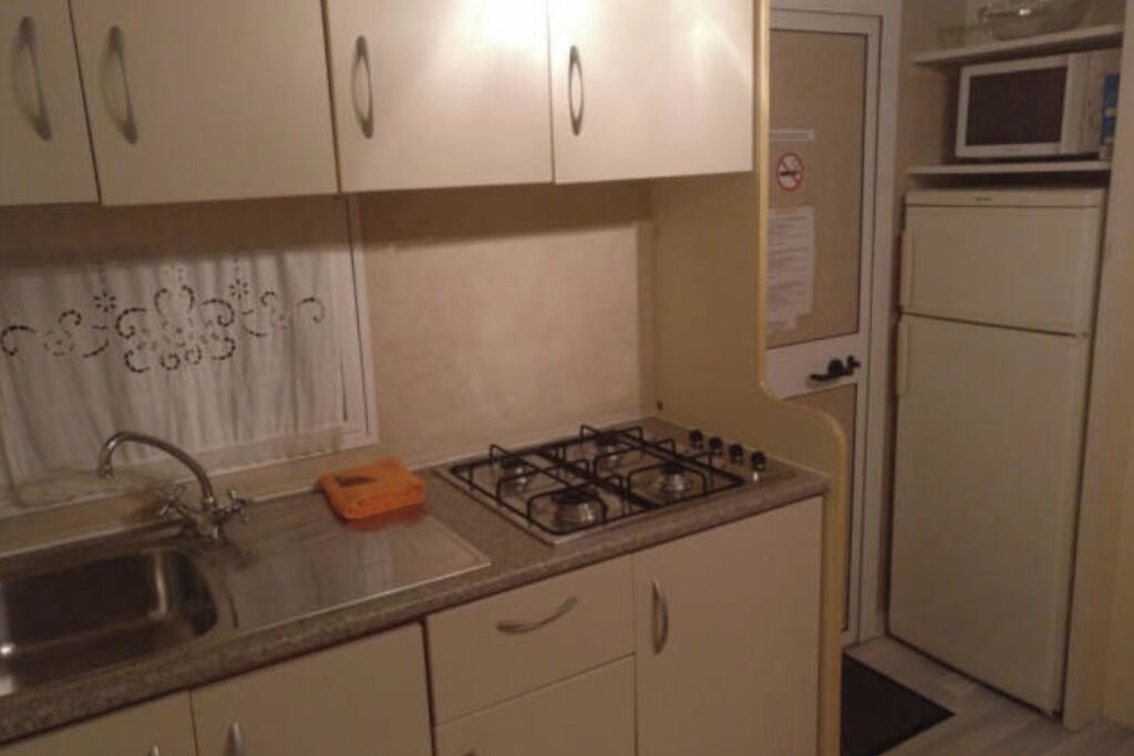 Kühlschrank, Mikrowelle, Herdplatte, Wasserkocher mit Kaffee-/Teezubehör