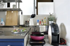 Twin Room 4th Floor | Private kitchenette | Fridge, microwave, stovetop, coffee/tea maker