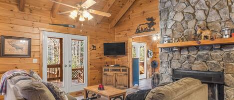 TV connectée, cheminée, lecteur de DVD, vidéothèque