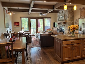 View of the living area with the deck