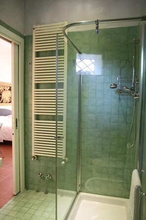 Douche, articles de toilette (gratuits), séchoir à cheveux, bidet