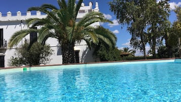 Outdoor pool, pool loungers