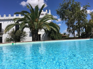 Outdoor pool, pool loungers - Hacienda La Indiana (Utrera)