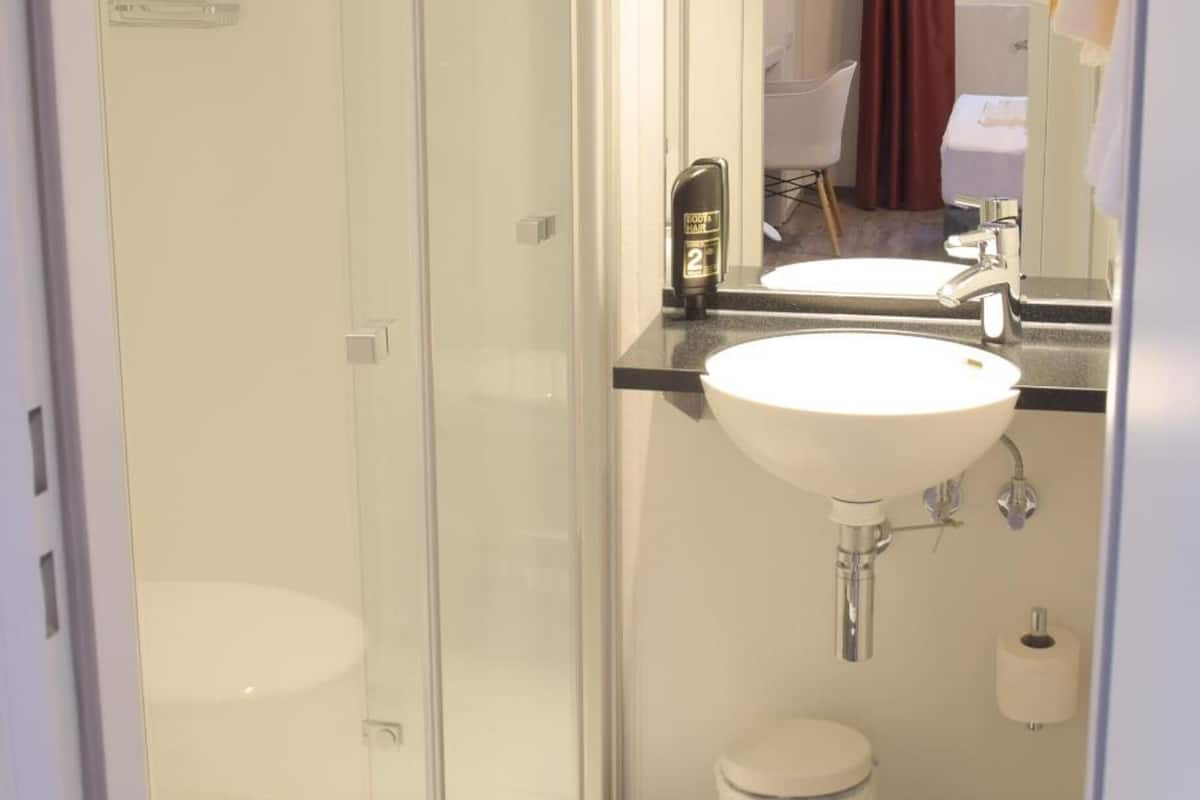 shower, free toiletries, hair dryer, towels