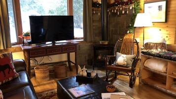 TV connectée, cheminée, lecteur de DVD, chaßne hi-fi