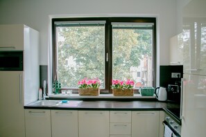 Réfrigérateur, micro-ondes, four, plaque de cuisson