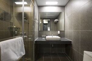 Shower, slippers, towels