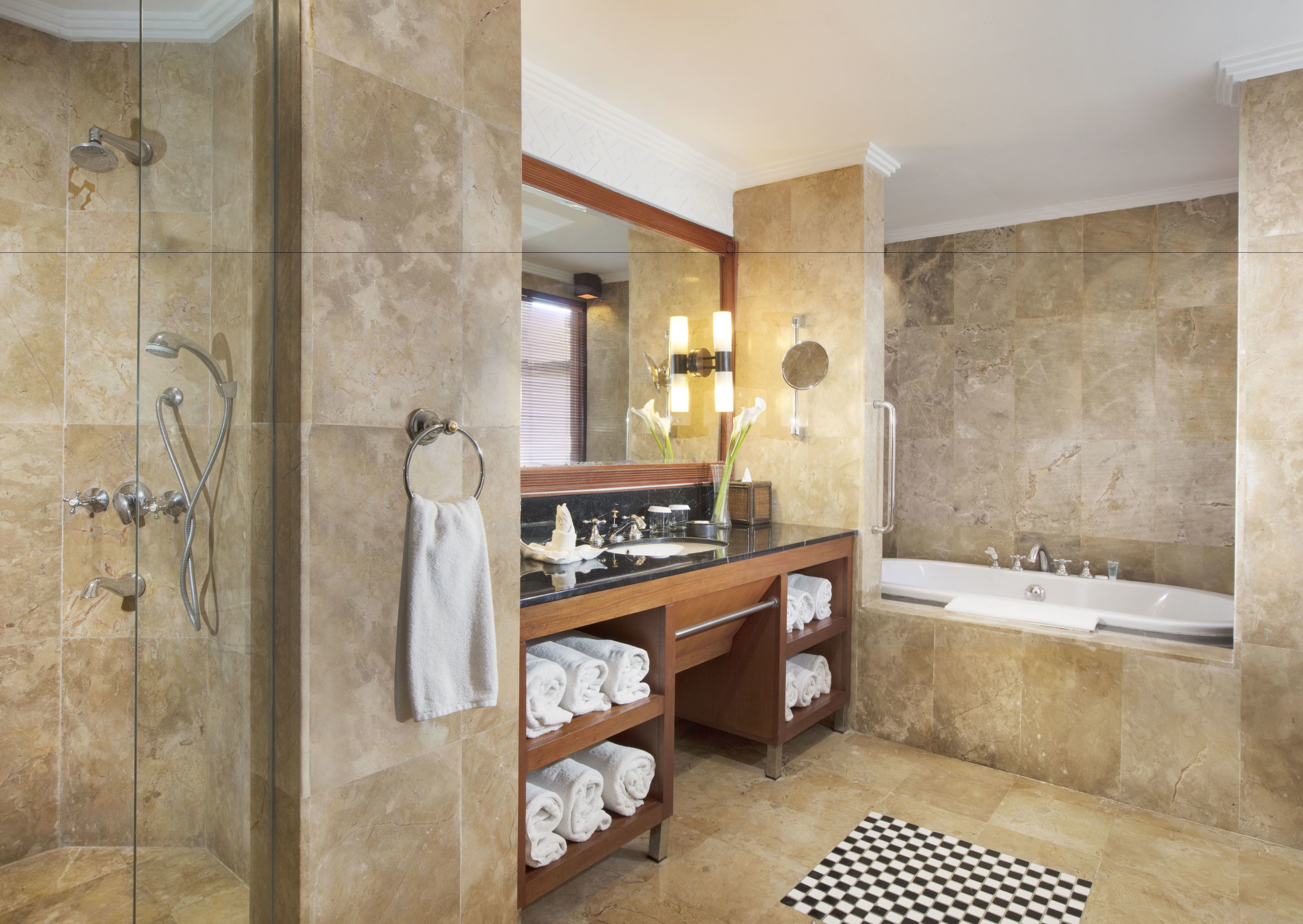 separate bathtub and shower, deep-soaking bathtub, free toiletries